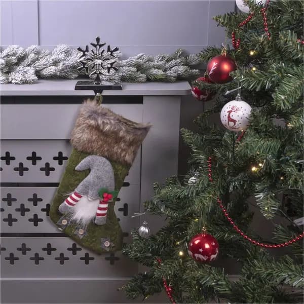 Image of Luxury Gonk Design Christmas Fur Lined Knitted Stocking for Xmas Eve - Green ELV-818586