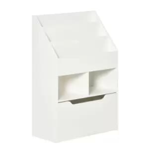 Image of HOMCOM Kids Bookshelf, Toy Organiser, with Storage Drawer, Wheels, White