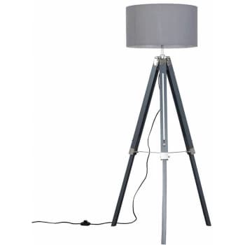 Image of Grey & Chrome Tripod Floor Lamp with Drum Shade - Grey