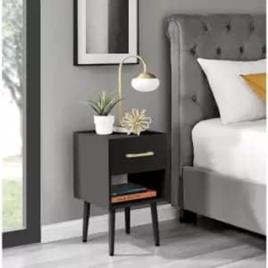 Image of Taylor Small 1 Drawer Black Bedside Table - Gold Handles
