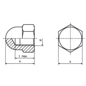 Image of TOOLCRAFT M6 D1587-STAHL:A2K 194789 Hex cap nuts M6 DIN 1587 Steel zinc plated 10 pc(s)