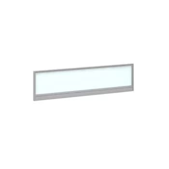 Image of Straight glazed desktop screen 1400mm x 380mm - polar white with silver aluminium frame