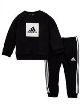 Image of Boys, adidas Infants 3 Stripe Logo Sweatshirt and Joggers Set - Black, Size 0-3 Months