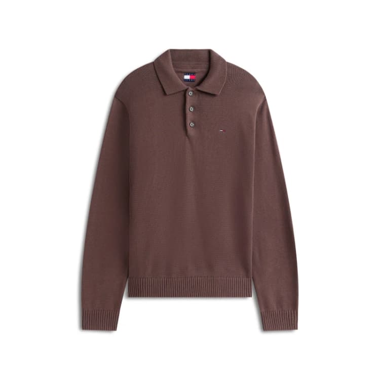 Image of Tommy Jeans Mens Slim Polo Crew Neck Jumper Black Walnut male 2XL