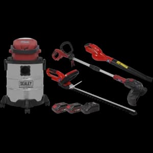 Image of Sealey CP20V 20v Cordless 4 Piece Garden Power Tool Kit 1 x 2ah & 1 x 3ah Li-ion Charger