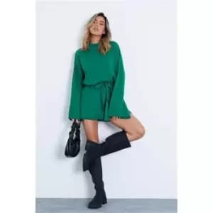 Image of I Saw It First Emerald Green Knitted Belted Dress - Green