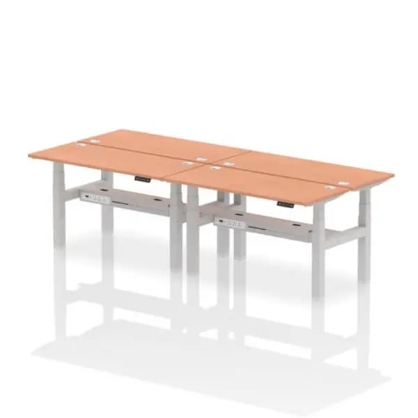 Image of Air Air Back-to-Back 1400 x 600mm Height Adjustable 4 Person Bench Desk Beech Top with Cable Ports Silver Frame HASCP4P14600BCHS