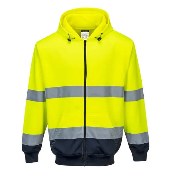 Image of Portwest Hi Vis Contrast Zipped Hoodie B317YNRM Colour: Yellow / Navy