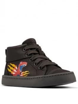 Image of Clarks City Myth Dino Toddler High Top Trainer - Dark Grey