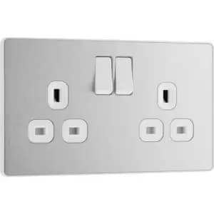 Image of BG Evolve Brushed Steel (White Ins) Double Switched 13A Power Socket in Silver