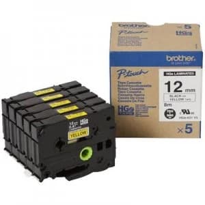Image of Brother HGe-631V5 Labelling tape 5 Piece set Tape colour: Yellow Font colour: Black 12mm 8 m