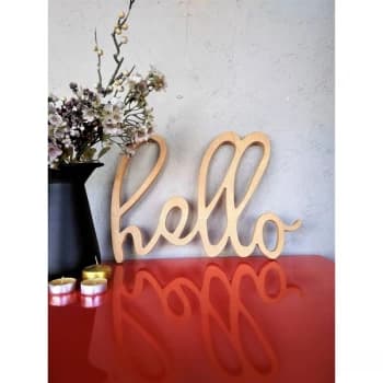 Image of Hello - Natural Brown Decorative Wooden Wall Accessory