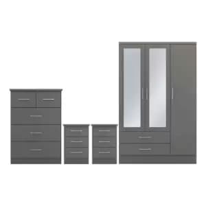 Image of Seconique Nevada 3 Door 2 Drawer Wardrobe Bedroom Set - 3D Effect Grey