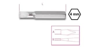 Image of Beta Tools 1256LP Slot/Flat Screwdriver Bit (4mm Hex Shank) 0.4 x 2.5mm