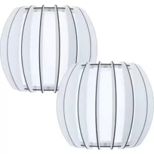 Image of 2 PACK Wall Light Colour White Shade White Wooden Curved Slats Glass E27 1x60W