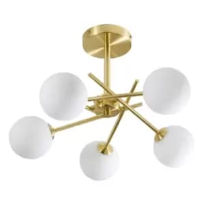Image of Spa Lindos 5 Light Ceiling Light Opal Glass and Satin Brass