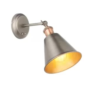 Image of Hal Metal Wall Lamp Aged Pewter, Aged Copper Plate