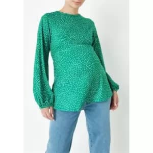Image of Missguided Polka Dot Belted Maternity Mini Dress - Green
