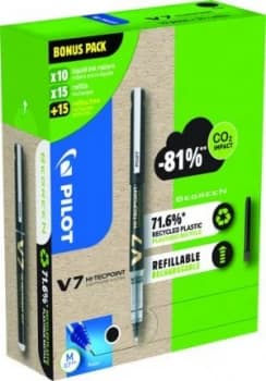 Image of Pilot Greenpack V7 Eco 0.7mm Black 10 Pens and 30 Refills