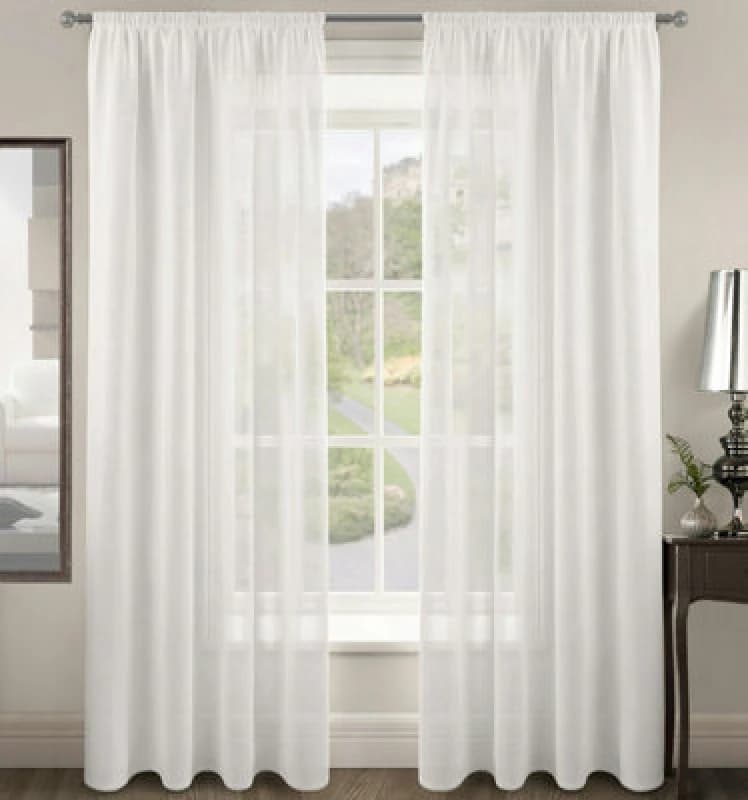 Image of Velosso Rivera Plain Voile Panel Sheer Curtains in White Size: 150cm width x 183cm drop White Unisex 150cm width x 183cm drop