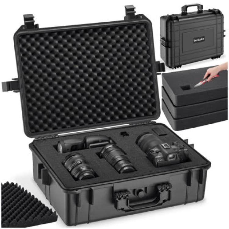 Image of Tectake Camera Case - Abs Plastic Shell, 4 Thick Foam Inserts, Snap Closures, 35 Litres L - Black
