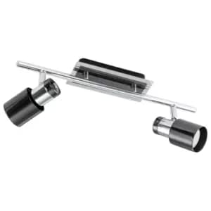 Image of Flush Ceiling 2 Spot Lights Back Plate & Shade Nickel Black Bulb GU10 2x5W Incl.