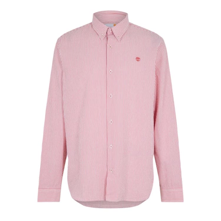 Image of Timberland Mens Long Sleeve Striped Seersucker Oxford Shirt Burnt Sienna Yd male S