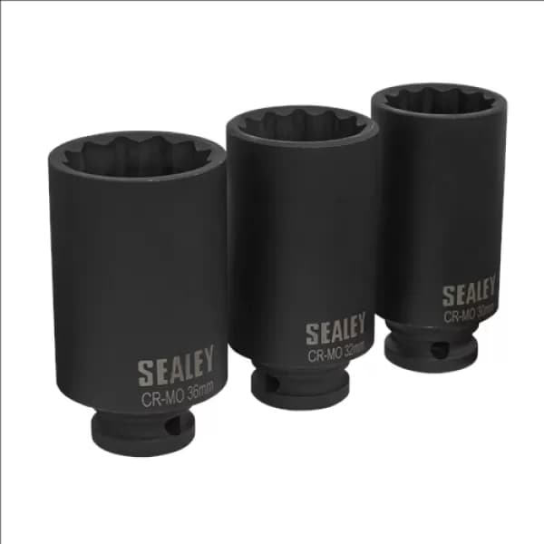 Image of Genuine SEALEY SX051 Impact Hub Nut Socket Set 3pc 12-Point 1/2Sq Drive