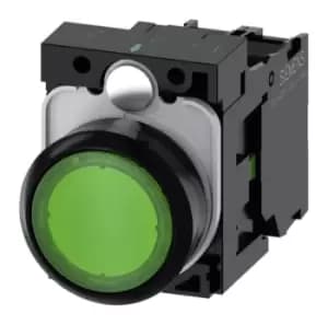 Image of Siemens, SIRIUS ACT Illuminated Green Flat, NO, 22mm Momentary Screw