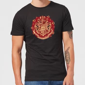 Image of Harry Potter Hogwarts Christmas Crest Mens T-Shirt - Black - 3XL - Black