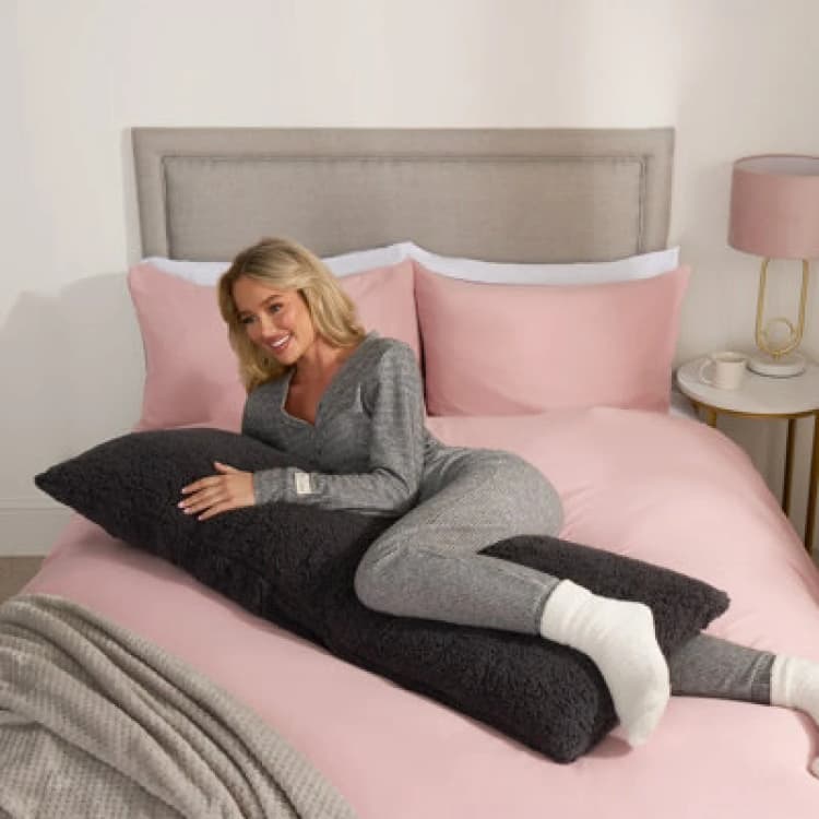 Image of OHS OHS Long Bolster Pillow Teddy Fleece Body Neck Pregnancy Support Cushion in Charcoal Charcoal One Size Unisex 5018626043108