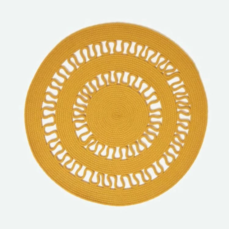 Image of Homescapes Mustard Crochet Braided Rug 70Cm Round