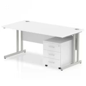 Image of Impulse 1600 Straight Cantilever Workstation 500 Three drawer mobile Pedestal Bundle White