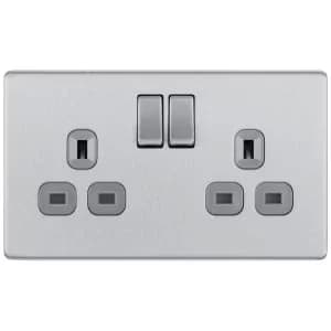 Image of BG Screwless Flatplate Brushed Steel Double Switched 13A Power Socket Double Pole