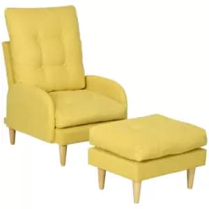 Image of HOMCOM Upholstered Armchair with Footstool Set, Modern Button Tufted Accent Chair with Adjustable Backrest, Cushions, Wood Legs and Side Pockets for L