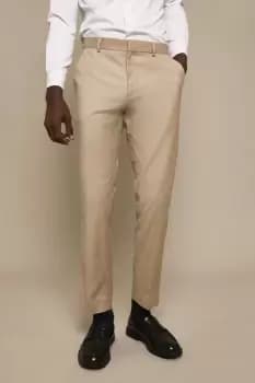 Image of Mens Slim Fit Stone Cotton Stretch Suit Trousers