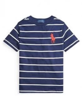 Image of Ralph Lauren Boys Stripe Big Pony Short Sleeve T-Shirt - Navy, Size 7 Years
