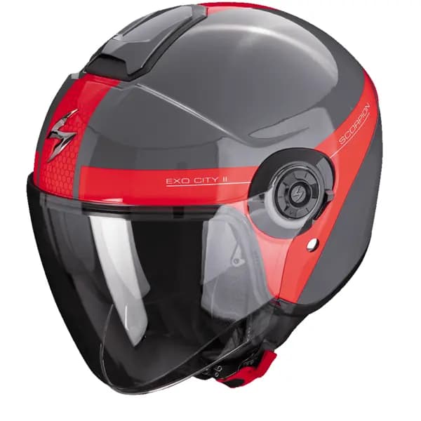 Image of Scorpion Exo-City II Short Grey-Red Jet Helmet S