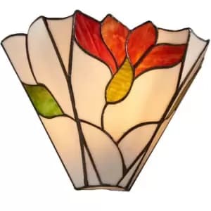 Image of Tiffany Glass Floral Design Wall Light - Dark Bronze Effect - Dimmable LED Lamp