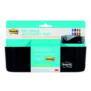 Image of Post it Dry Erase Black Accessory Tray with 4 Large Command Strips DEF