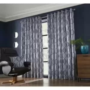 Image of Omega Eyelet Ring Top Curtain Pair Fully Lined Curtains Navy 66x72 Jacquard - Navy