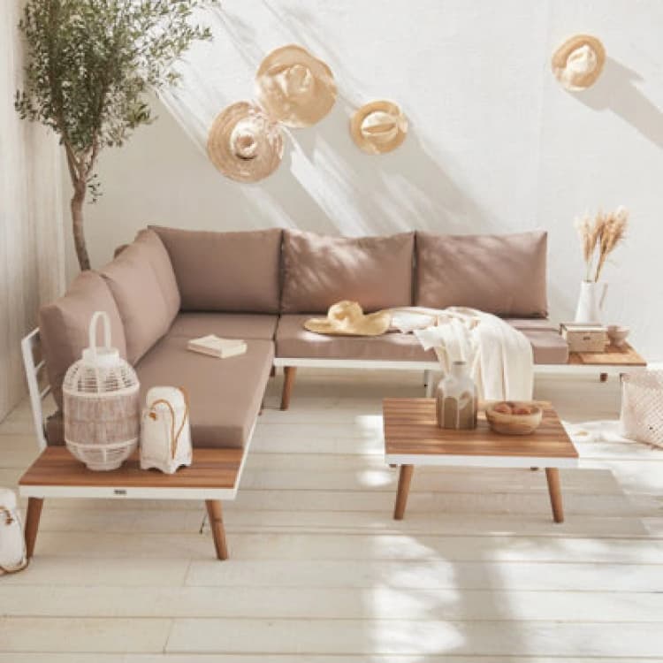 Image of sweeek 5-seater Wooden Corner Garden Sofa Set White