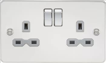 Image of KnightsBridge Flat plate 13A 2G DP switched socket - polished chrome with grey insert