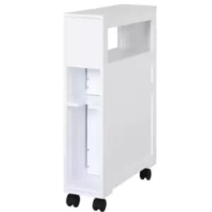 Image of HOMCOM MDF Narrow Rolling Bathroom Side Cabinet White