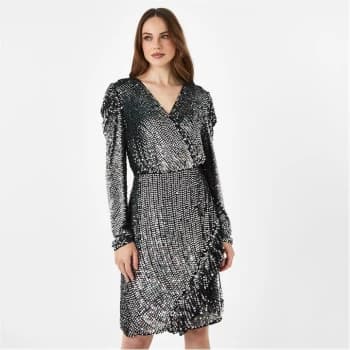 Image of Biba BIBA V Neck Iridescent Mini Dress - Silver