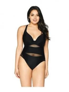Image of Curvy Kate Sheer Class Plunge Swimsuit, Black, Size 40J, Women