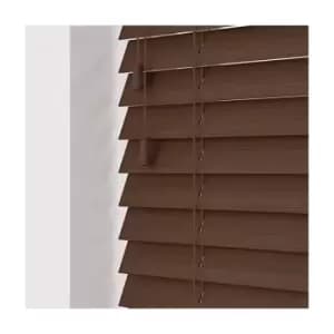 Image of 40cm Chocolate Faux Wood Venetian Blind With Strings (50mm Slats) Blind With Strings (50mm Slats)
