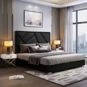 Image of Crina Upholstered Beds - Plush Velvet, Small Double Size Frame, Black - Black