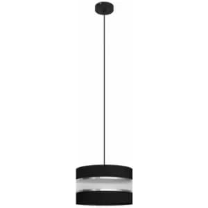 Image of Helam Helen Cylindrical Pendant Ceiling Light Black, Silver 25cm