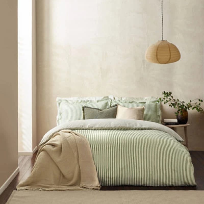 Image of Hebden Melange Stripe 100% Cotton Duvet Cover Set Forest, Forest / Double